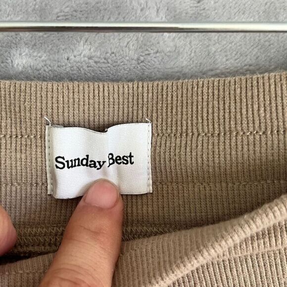 Aritzia Sunday Best Waffle Knit Flare Pant Size S Beige Pull-On Lounge Everyday - Picture 5 of 13